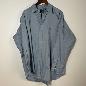 Ralph Lauren Yarmouth Shirt Mens 17.5 34/35 Blue Green Micro Houndstooth Oxford